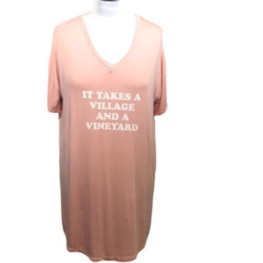 Mary Square Women's L/XL It Takes A Village And A Vineyard Pink Sleep Shirt‎